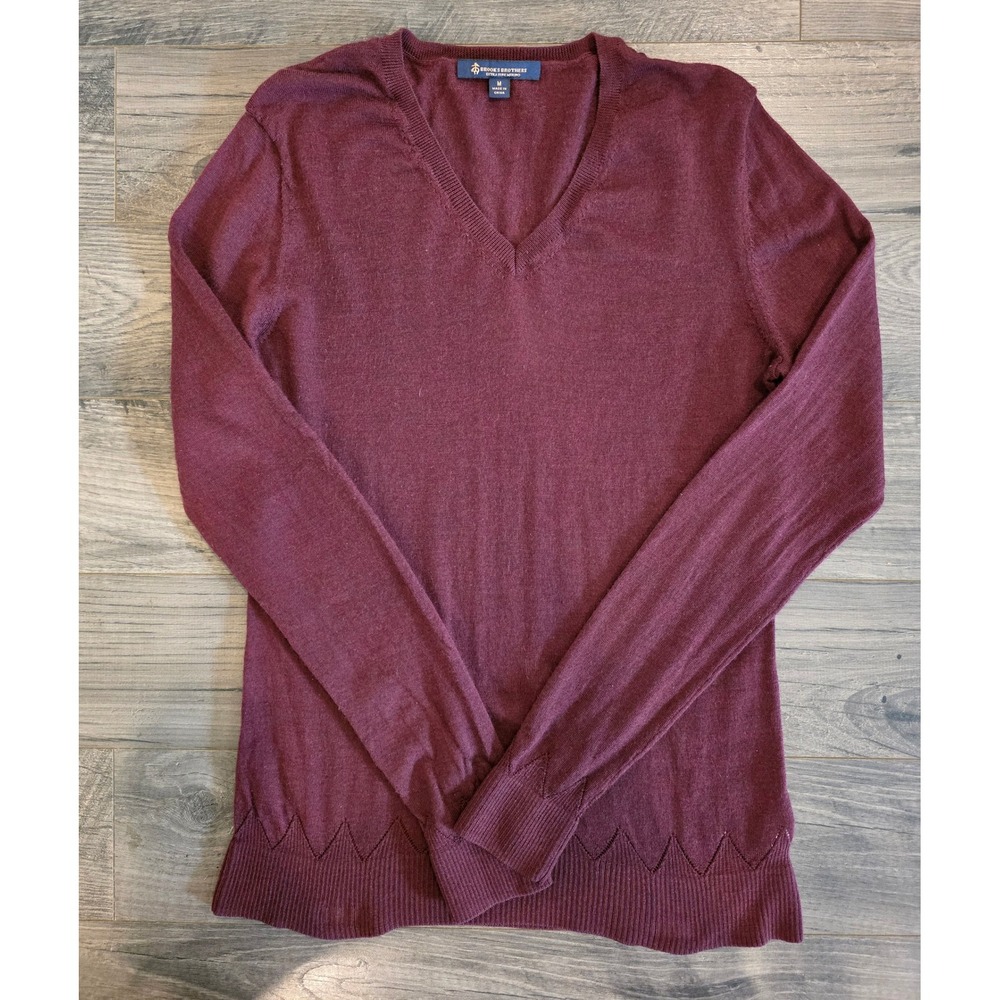 Women's sz M Brooks Brothers‎ Extra Fine Merino Wool V-Neck Sweater Burgundy